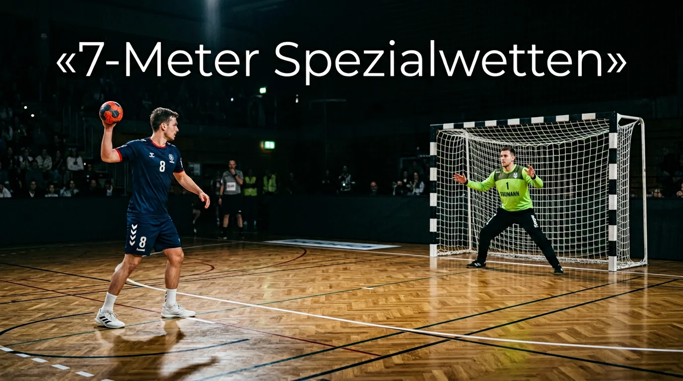Handball-Spieler steht am 7-Meter-Punkt bereit zum Wurf auf den Torhüter