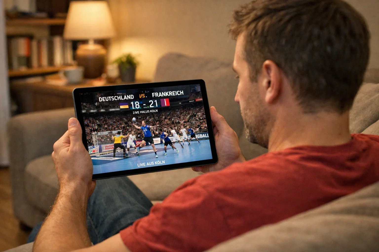 Fan schaut Handball Livestream auf Tablet