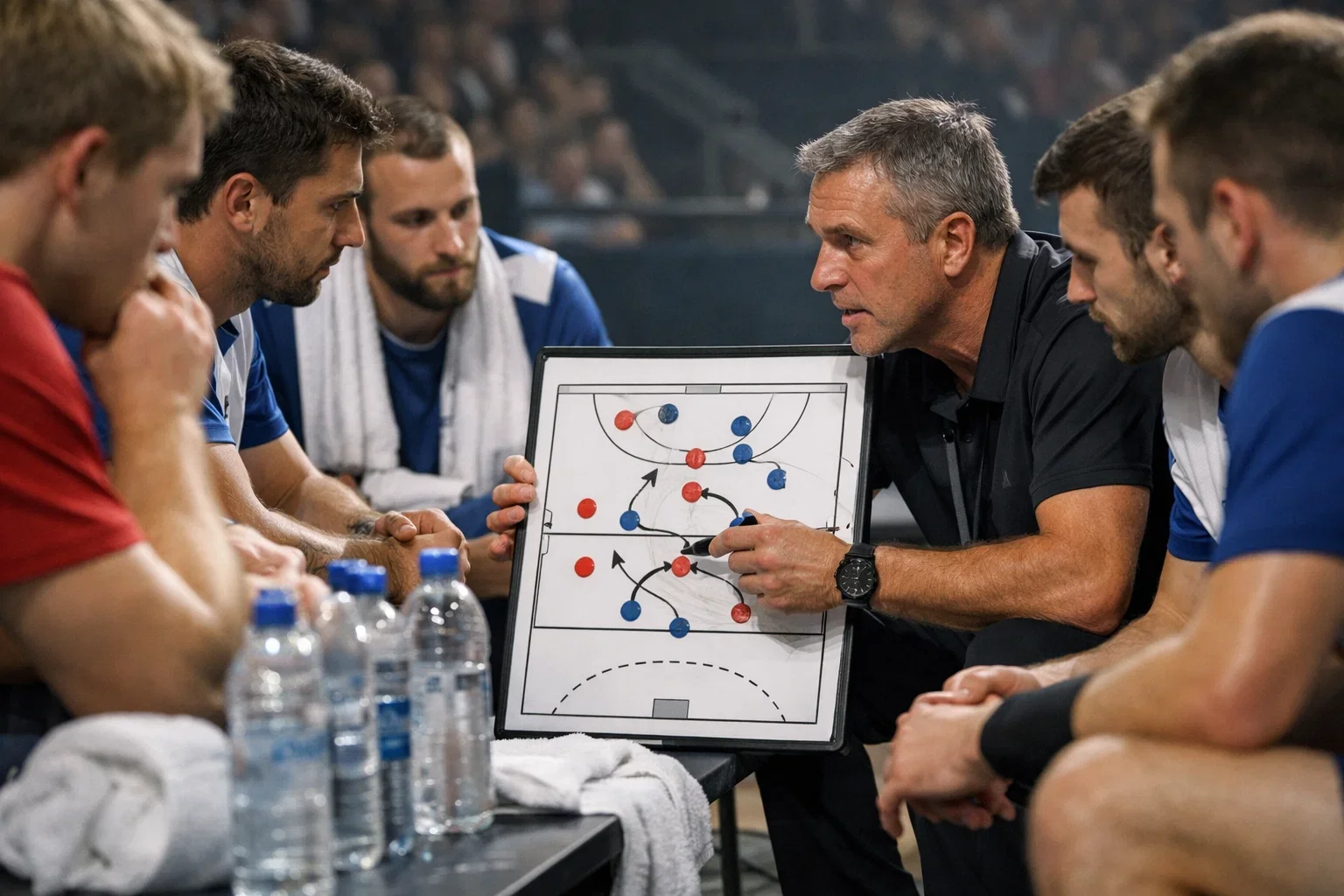 Trainer gibt Anweisungen während einer Auszeit