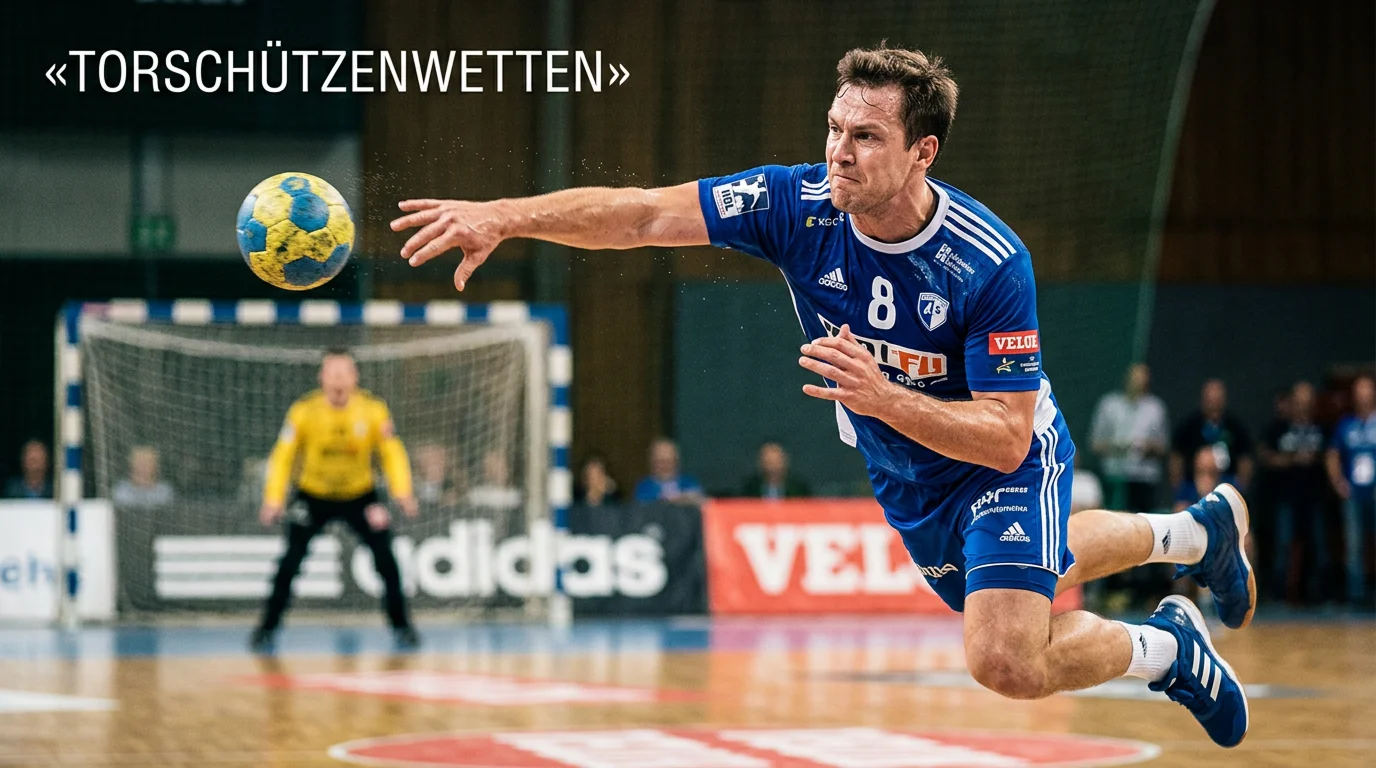 Handball-Spieler wirft den Ball kraftvoll aufs Tor
