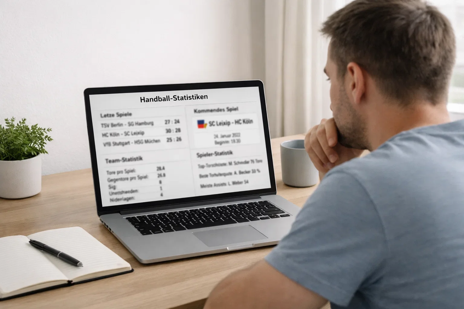 Person analysiert Handball Wettquoten auf einem Laptop