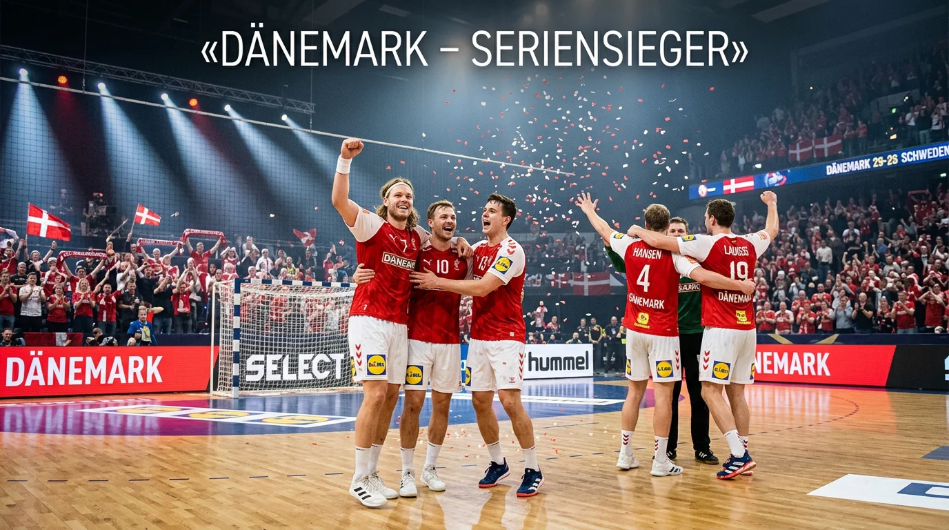 Dänische Handball-Nationalmannschaft feiert einen Sieg auf dem Spielfeld