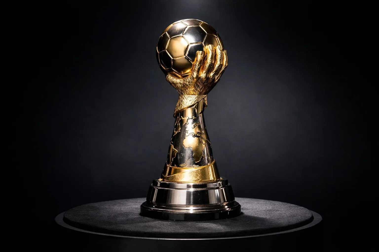 Handball WM Pokal Trophäe auf einem Podest